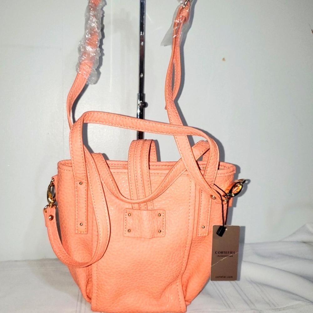 NWT CORTEFEIL LEATHER SATCHEL MINI BUCKET BAG